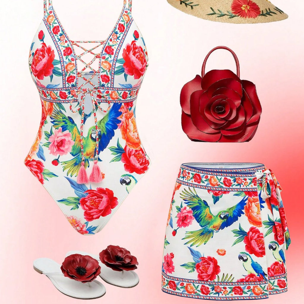 Women's Swimsuit with Refined Cut and Matching Skirt