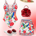 Women's Swimsuit with Refined Cut and Matching Skirt