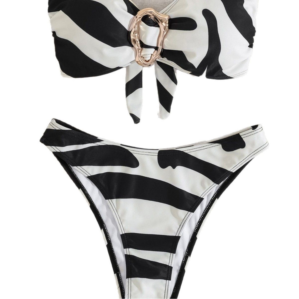 Women's Bandeau Bikini with Fashionable Buckle Detail and Asymmetric Cut