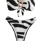 Women's Bandeau Bikini with Fashionable Buckle Detail and Asymmetric Cut