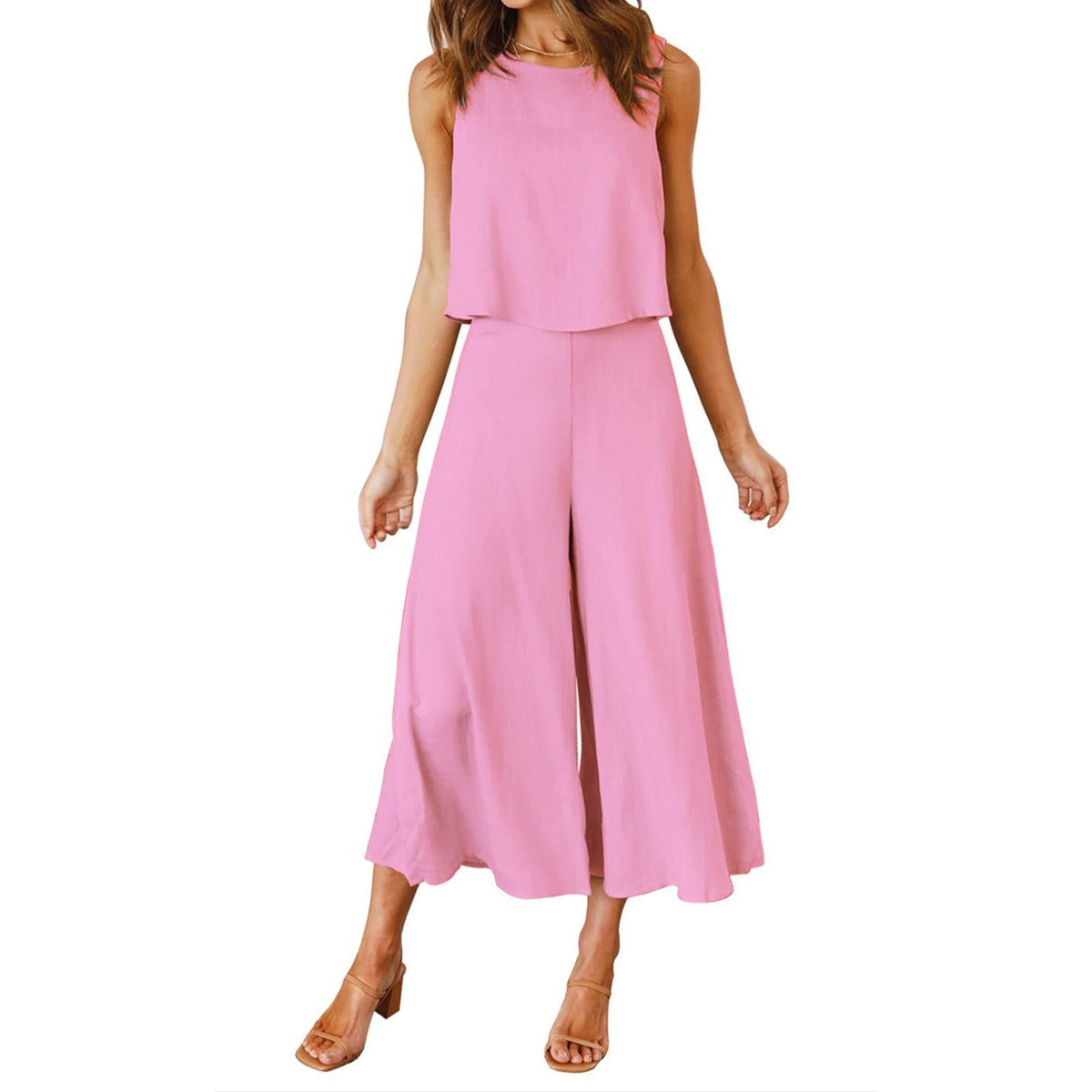 Casual Two-Piece Set with Flowy Wide-Leg Cut and Lightweight Top