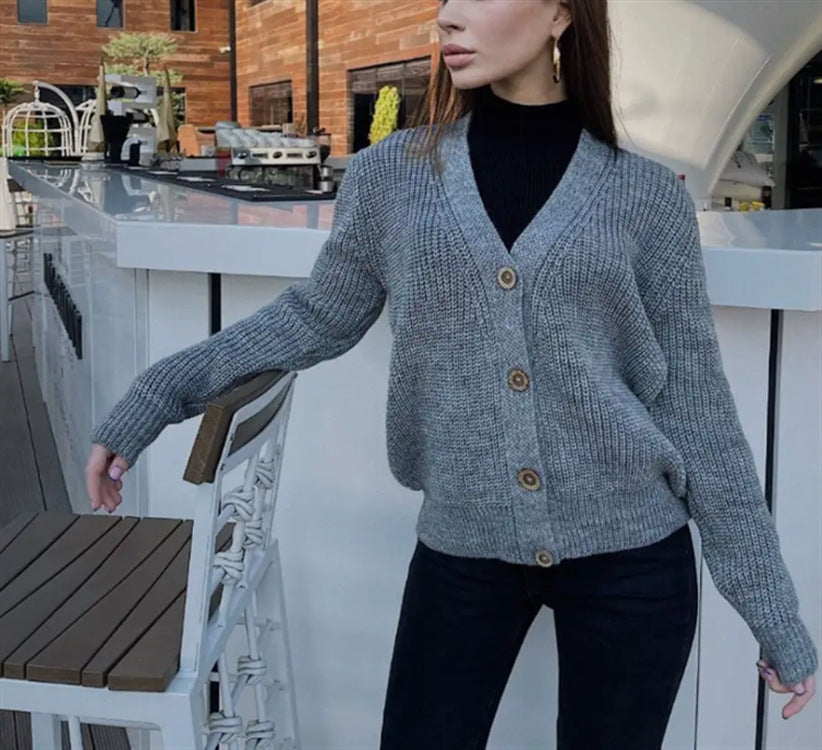 Women's Chunky Knit Cardigan with Buttons