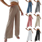 Women's Elegant Pleated Trousers with Wide Leg and Elastic Waistband