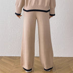 Women's Comfortable Knit Pants with Floral Appliqué Design