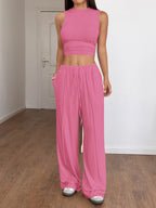 Women's Lounge Set with Sleeveless Top and Wide Pants