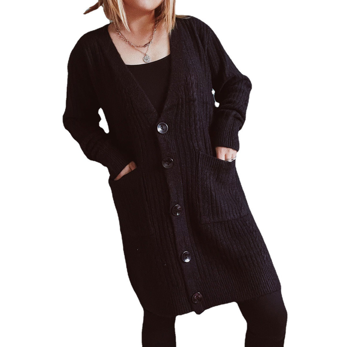 Women's Chunky Knit Cardigan with Modern Button Details and Casual Fit