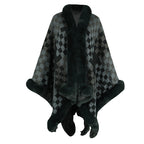 Women's Knit Poncho with Faux Fur Trim