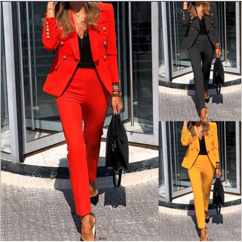 Women's Elegant Double-Breasted Business Suit Set