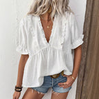 Women's Blouse with Ruffle Details and Polka Dot Design