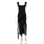 Women's Asymmetrical Maxi Dress with Ruffles and High Slit