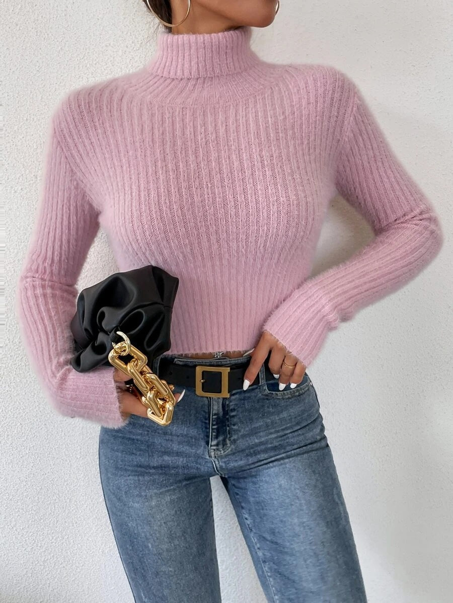 Fine Knit Sweater with Mock Neck