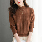 Women's Chunky Knit Sweater with Cable Pattern and High Neck