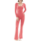 Form-Fitting Long-Sleeve Jumpsuit with Sculptural Details