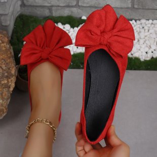 Women's Ballet Flats with Decorative Bow Design and Pointed Toe