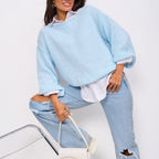 Women's Fluffy Off-Shoulder Sweater with Dropped Shoulders