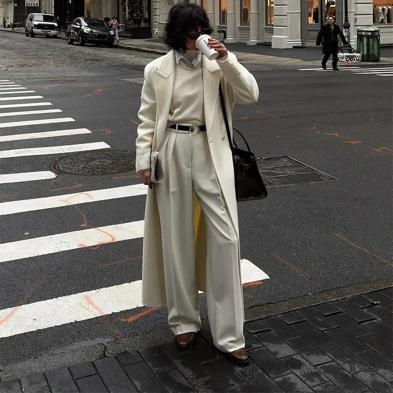 Women's Elegant Flowy Wide-Leg Pants and Blazer Set
