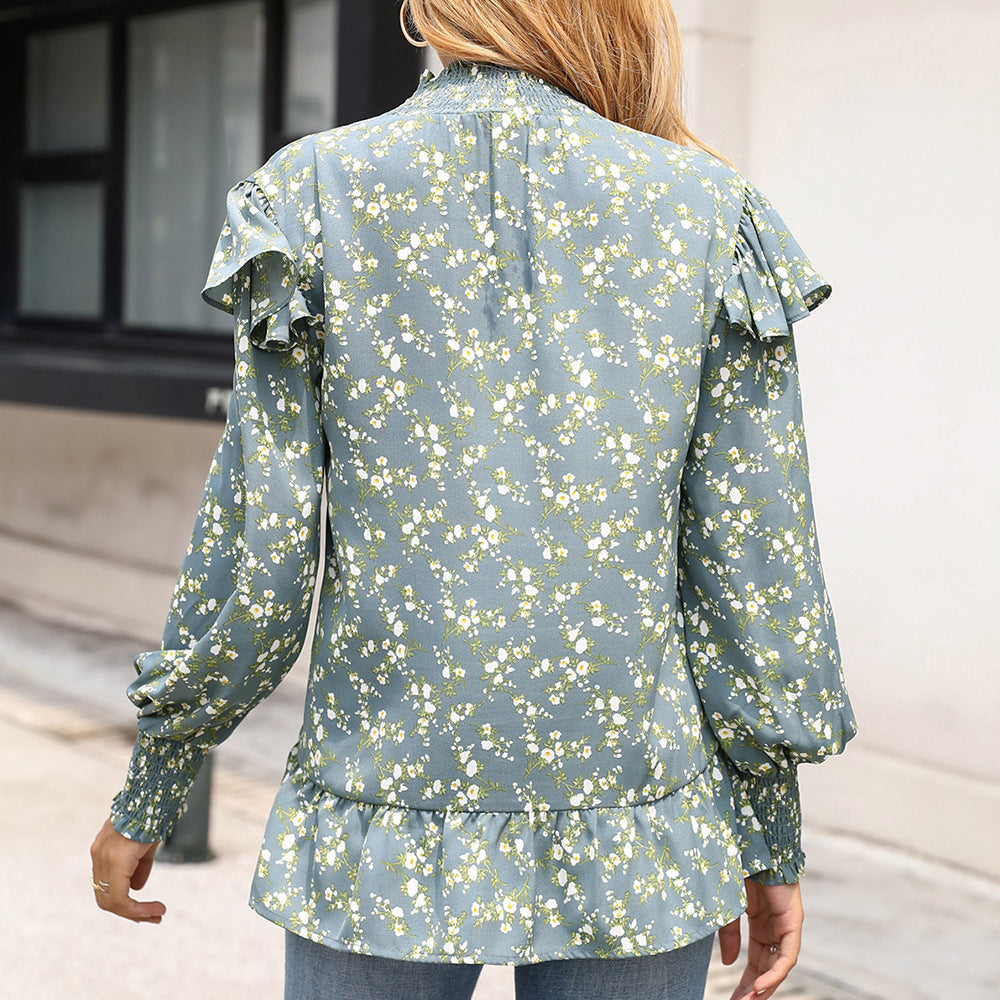 Elegant High-Neck Blouse with Ruffle Detail