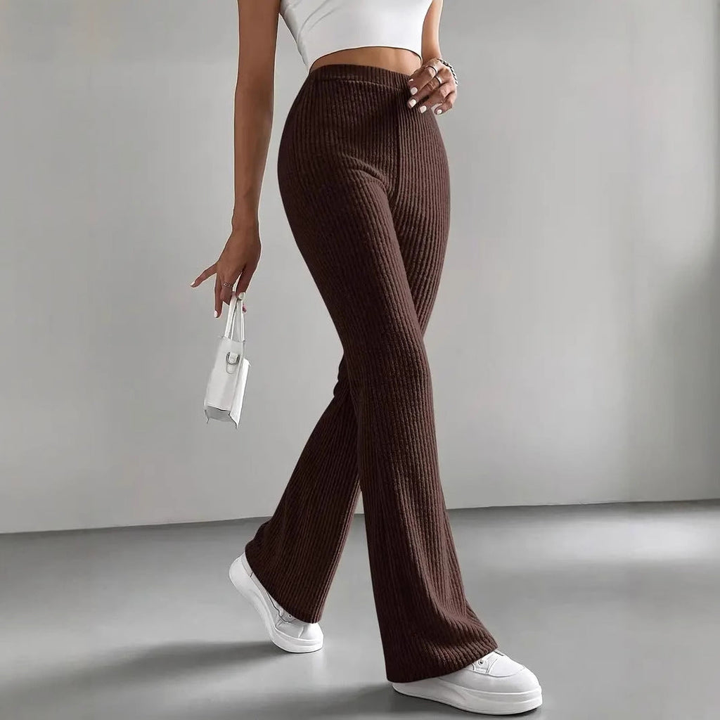 Women's Comfortable Wide-Leg Ribbed Pants with High Waist