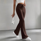 Women's Comfortable Wide-Leg Ribbed Pants with High Waist