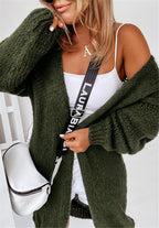 Women's Chunky Knit Cardigan with Voluminous Sleeves and Open Front