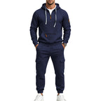 Men's Two-Piece Fleece Loungewear Set with Half-Zip Hoodie and Cargo Joggers