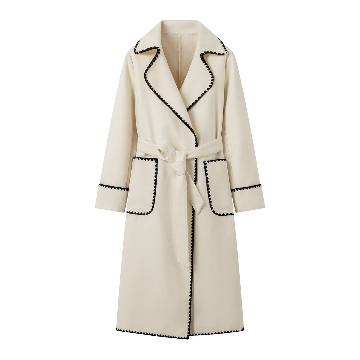 Elegant Transitional Jacket with Decorative Belt and Pockets