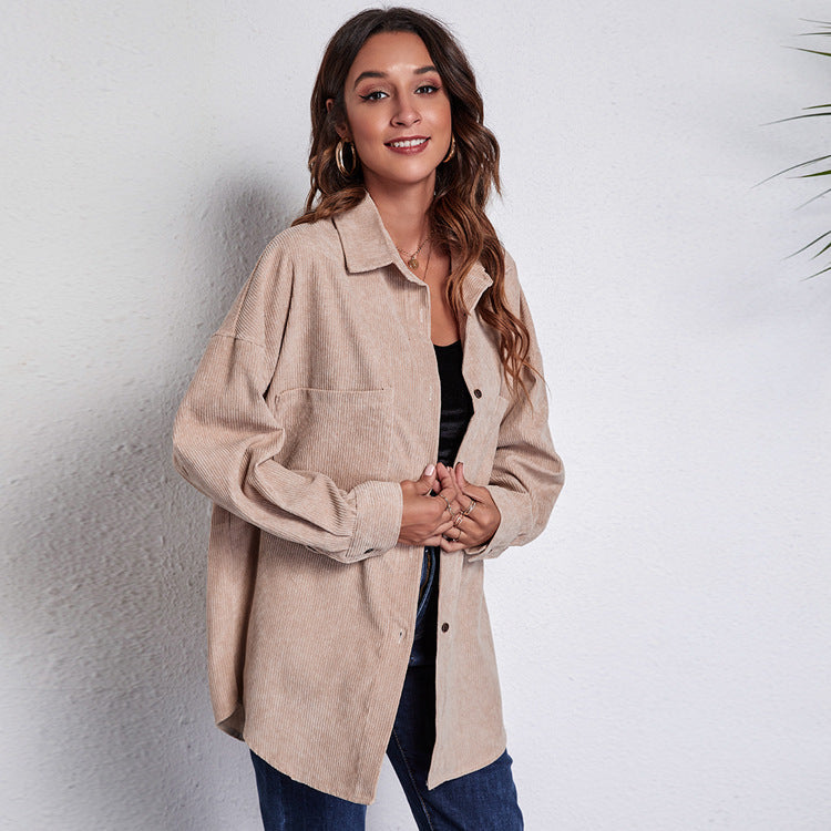 Women's Corduroy Shirt Blouse with Button Closure