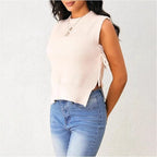 Women's Sleeveless Knit Top with Generous Cut and Tie Detail
