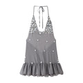 Women's Sleeveless Summer Top with Sparkling Sequins and Ruffled Hem