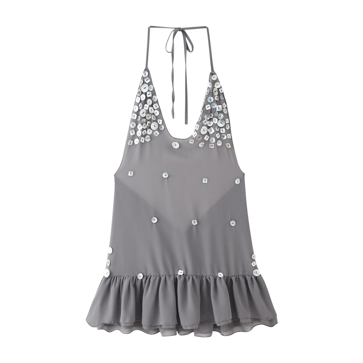 Women's Sleeveless Summer Top with Sparkling Sequins and Ruffled Hem