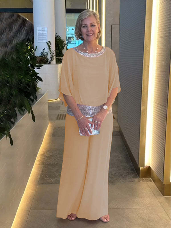 Elegant Jumpsuit with Shimmering Bodice and Wide Leg