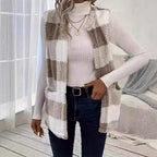 Women's Fluffy Plaid Vest with Pockets