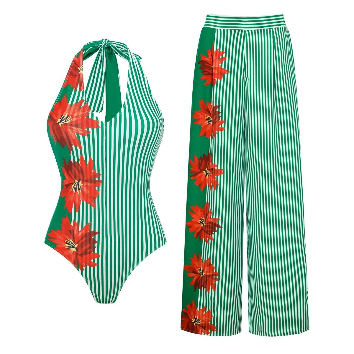 Women's Swimsuit with Ruffle Design and Matching Maxi Skirt