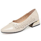 Women's Ballet Flats with Decorative Cut-Out Design and Block Heel
