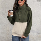 Women's Cozy Oversized Button-Front Sweater with Color-Block Design