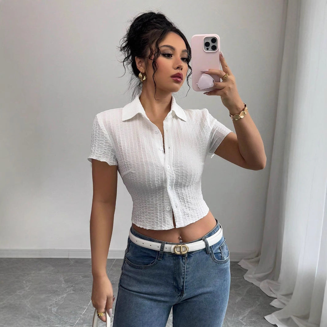 Women's Cropped Shirt with Textured Material