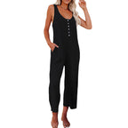 Women's Jumpsuit with Button Placket and Practical Pockets