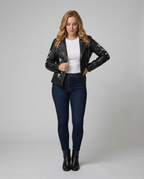 Women's Elegant Transitional Coat with Floral Embroidery