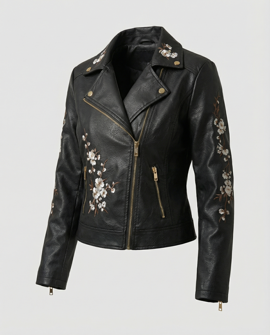 Women's Elegant Transitional Coat with Floral Embroidery