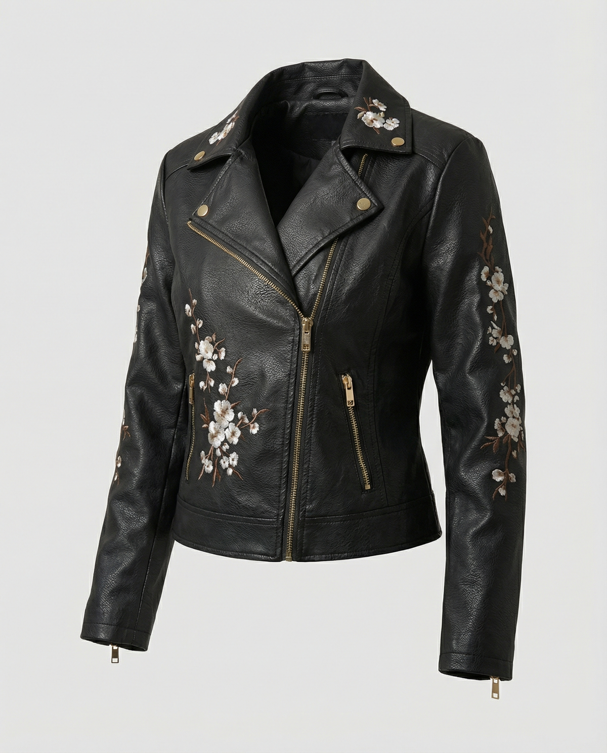 Women's Elegant Transitional Coat with Floral Embroidery