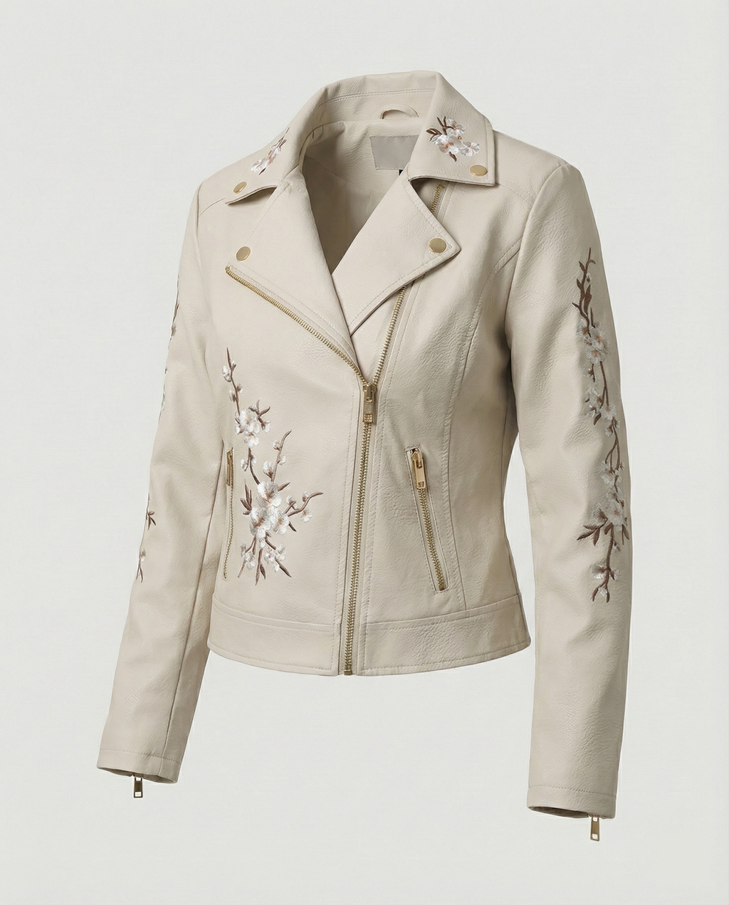 Women's Elegant Transitional Coat with Floral Embroidery