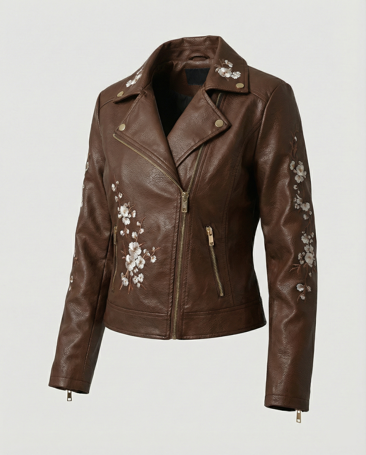 Women's Elegant Transitional Coat with Floral Embroidery