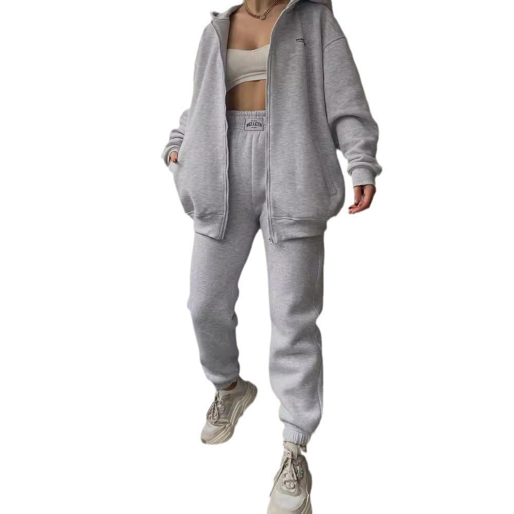 Women's Oversized Hooded Sweat Jacket and High-Waist Jogging Pants Set