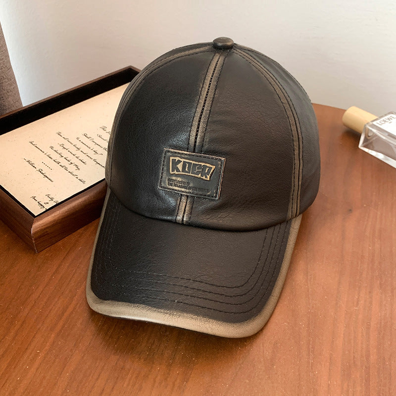 Vintage Faux Leather Baseball Cap