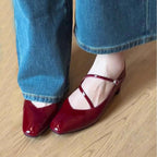 Women's Ballet Flats with Elegant Cross-Strap and High-Gloss Finish