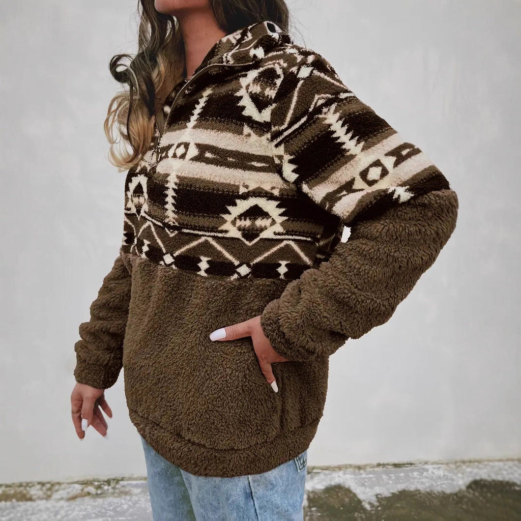 Women's Fleece Sweater with Aztec Pattern