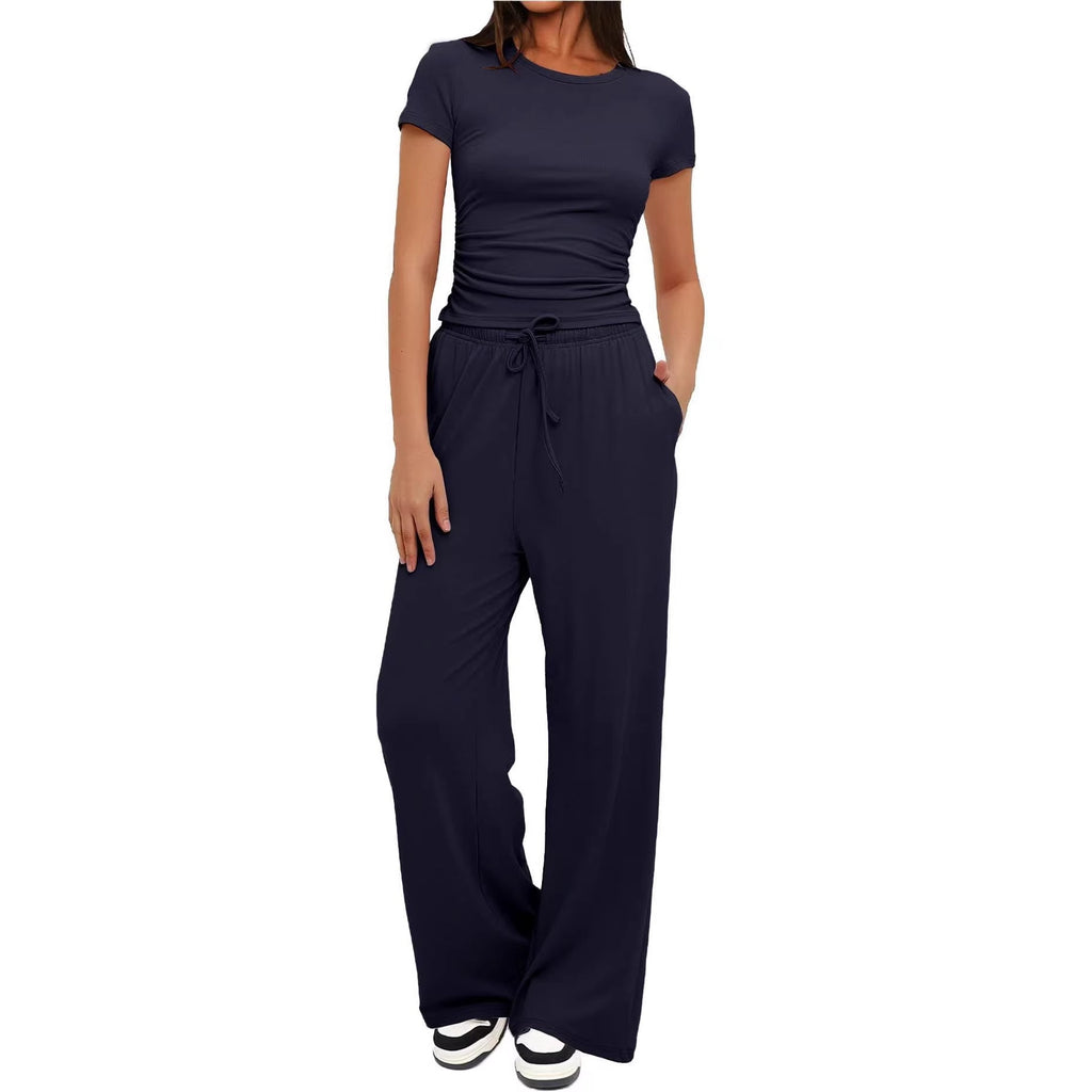 Women's Comfortable Leisure Set with Elastic Waist and Cozy Top