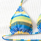 Women's Bandeau Bikini with Fashionable Stripes and Adjustable Strap System