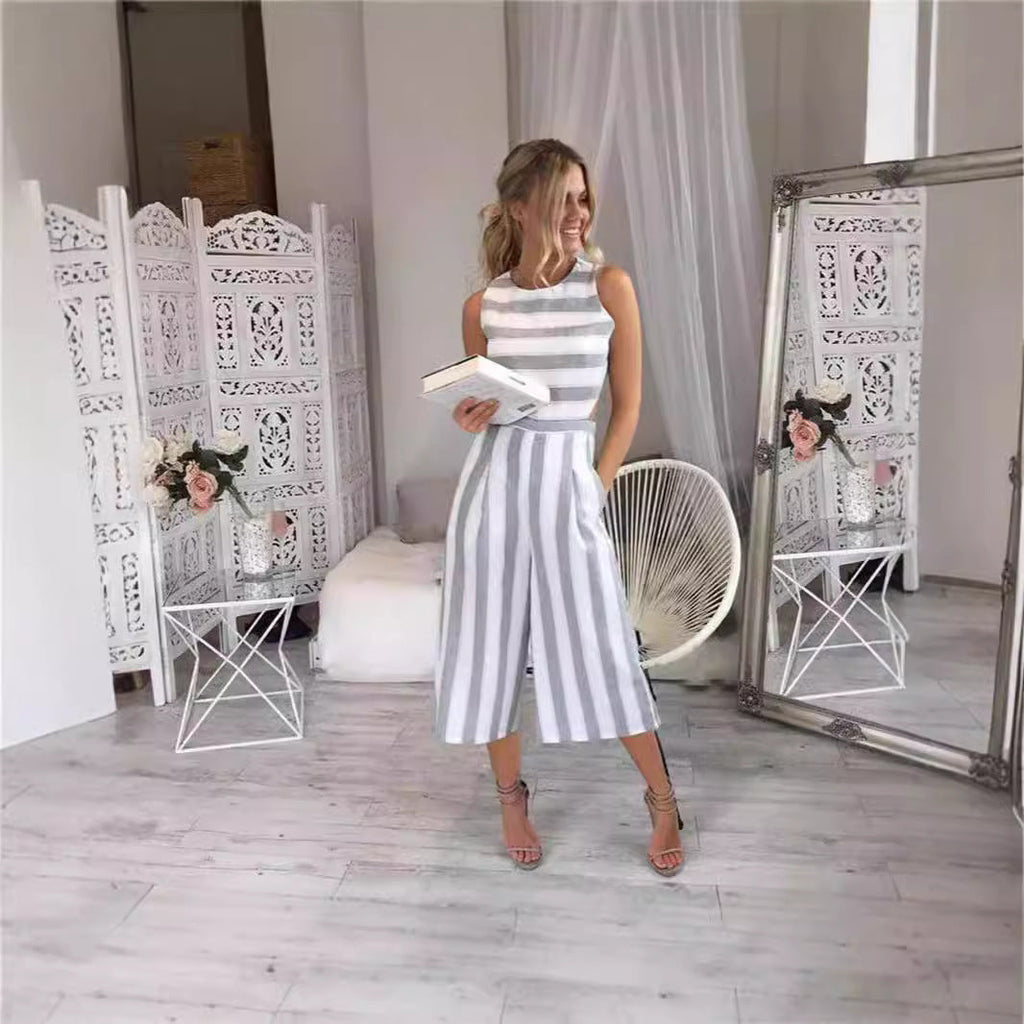 Women's Jumpsuit with Elegant Stripes and Fitted Cut