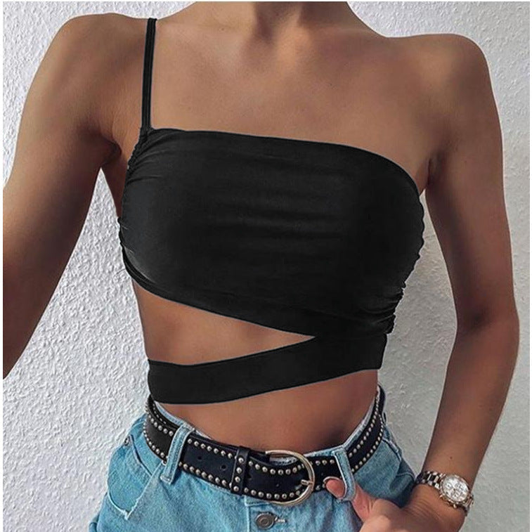 Women's Asymmetrical Crop Top with Elegant Wrap Design